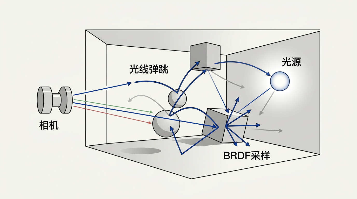 路径追踪光线弹跳概览图