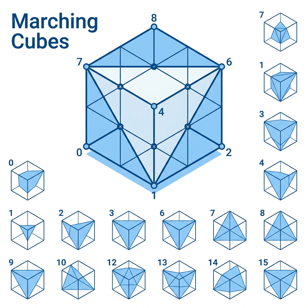 Marching Cubes 15种三角剖分配置总览