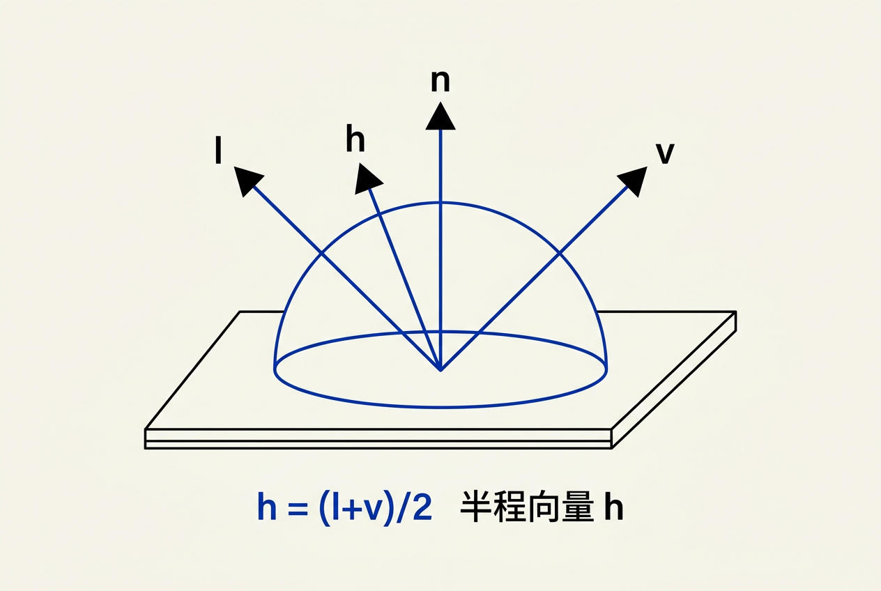 Blinn-Phong半程向量h=(l+v)/2