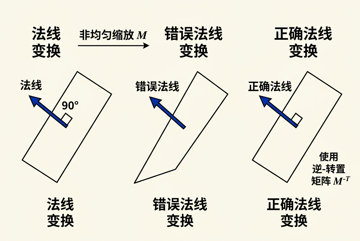 法线变换——非均匀缩放导致法线错误