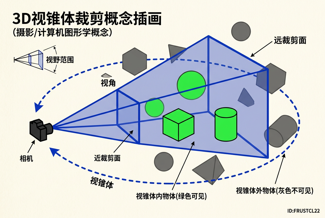 视锥体剔除示意图